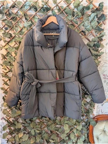 Ladies black belted puffer - black,
