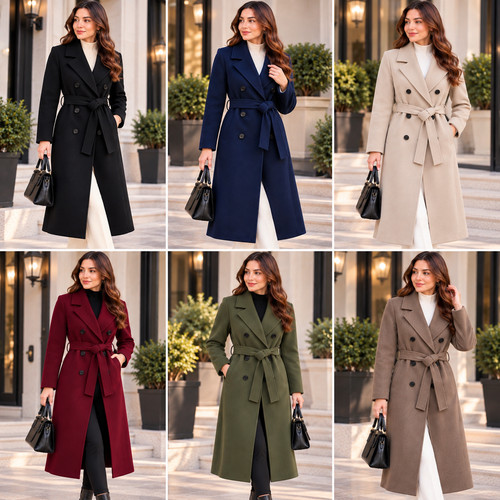 Womens long belted coat - long,