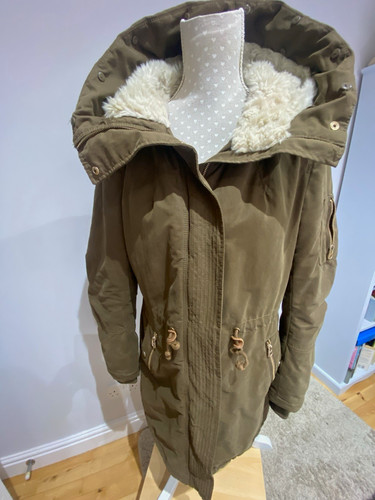 Ladies khaki hooded parka - ladies,