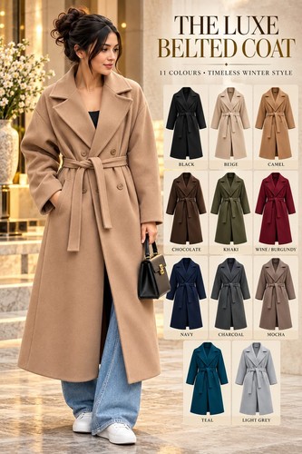 Ladies long belted trench coat - belted,